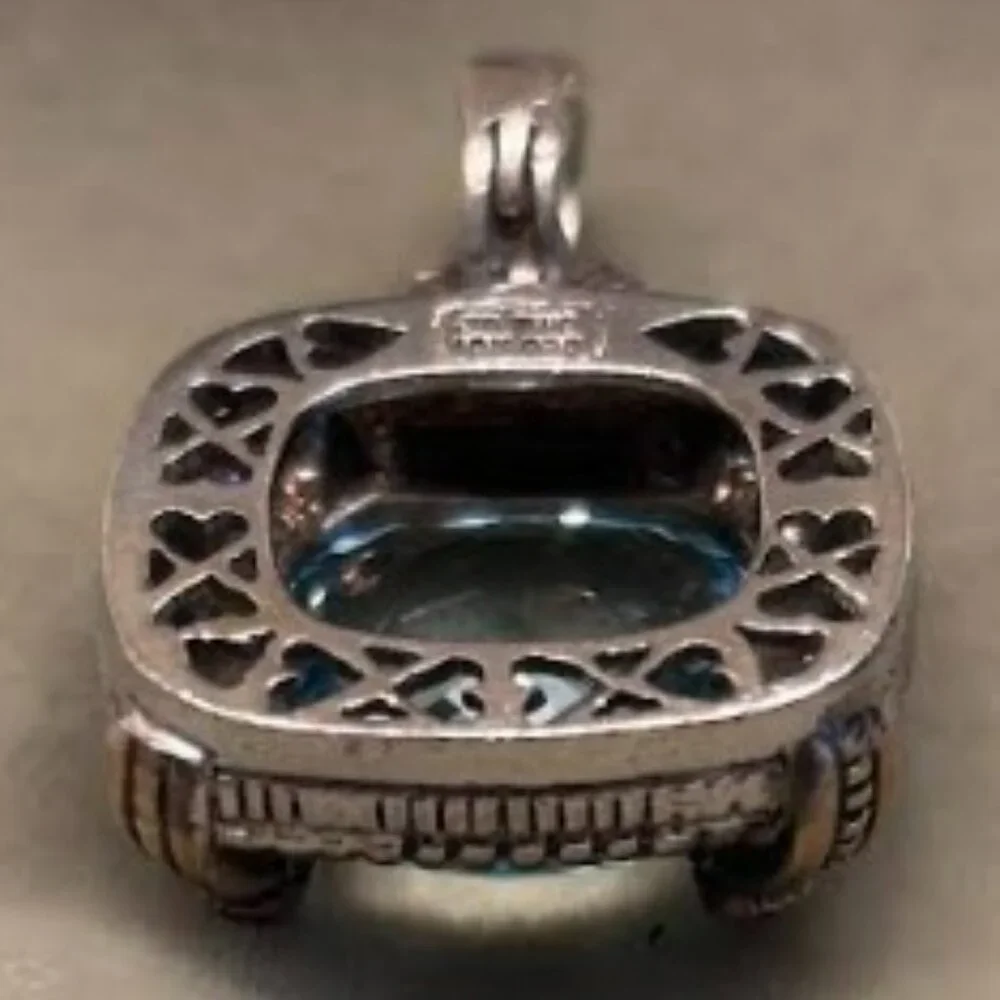 David Yurman Style, Gold Sterling and Blue Topaz & Diamond Pendant - Picture 5 of 6